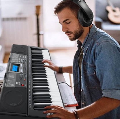MUSTAR Piano Keyboard, MEKS-500 61 Key Learning Keyboard Piano with Lighted Up Keys, Electric Piano Keyboard for Beginners, Stand, Pedal, Headphones/Microphone, USB Midi, Joystick, Built-in Speakers