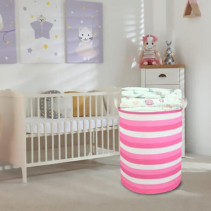 CLOCOR Pink Laundry Basket,Baby Girl Clothes Hamper for Nursery,Collapsible Toy Storage Bin with Handles, Room Decor,Waterproof Storage Basket(Pink Hamper)