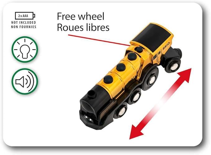 BRIO 33630 World Mighty Golden Action Locomotive - Battery Operated Toy Train with Dynamic Light and Sound Effects | for Kids Age 3 and Up | Compatible with All BRIO Railway Tracks and Vehicles