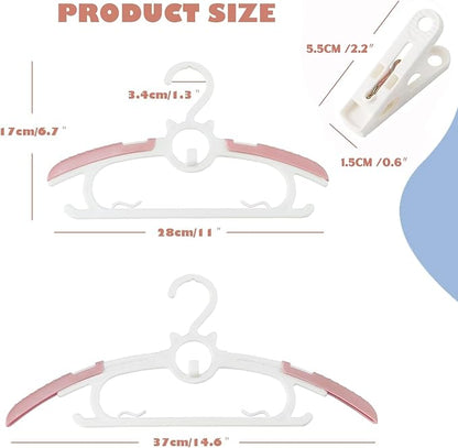 JSF 30Pcs Baby Hangers for Nursery Closet, Infant Hangers Extendable and Non-Slip for Newborn Toddler Kids Clothes,11"-14" Adjustable Children Coat Pant Hanger for Girl and Boy Nursery/Pink