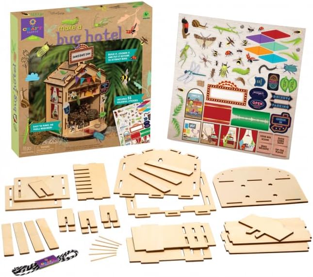 PlayMonster Craft-Tastic — Make A Bug Hotel — DIY Nature Craft Kit — No Tools Needed — Decorate Your Hotel with Stickers — Ages 4+ with Help