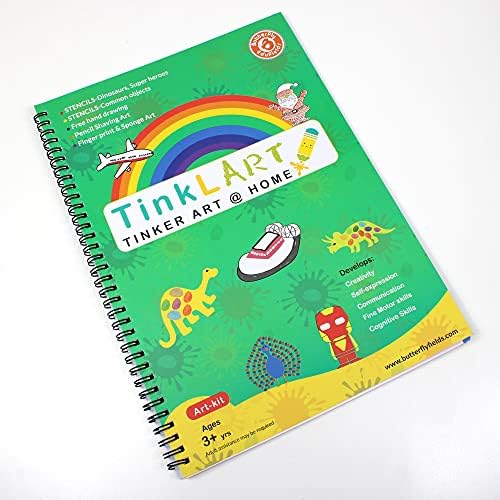 ButterflyEdufields 6in1 Stencils for Kids Drawing – 60pcs Art Supplies kit for Girls & Boys with 50+ Free Hand Drawing Challenges, Dinosaur Super Heroes Stencils, Finger Painting, Sponge Art