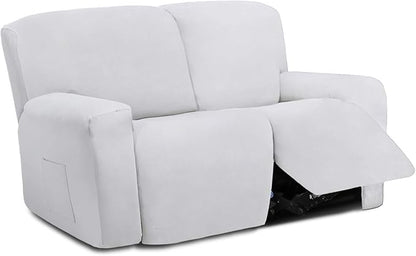 Easy-Going 6 Pieces Microfiber Stretch Sectional Recliner Sofa Slipcover Soft Fitted Fleece 2 Seats Couch Cover Washable Furniture Protector with Elasticity for Kids(Recliner Loveseat, Snow White)
