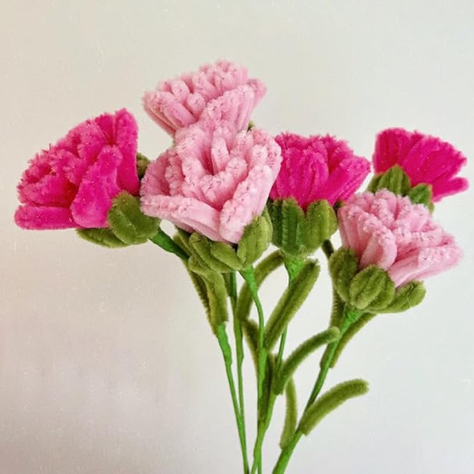 300 Pcs Thick Pipe Cleaners Craft Supplies 3 Assortment Pink Green Carnation Color Chenille Stems for Art and Craft Projects Creative DIY Christmas Mother's Day Decorations (Carnation color-300pcs)