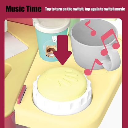 Kitchen Playset, 3 in 1 Kitchen Pretend Play, 68 PCS Realistic Cooking Accessories, Sounds, Lightnd, Running Water，Ideal Gift for Boys and Girls