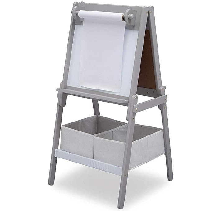 Delta Children MySize Kids Double-Sided Storage Easel -Ideal for Arts & Crafts, Drawing, Homeschooling and More - Greenguard Gold Certified, Grey