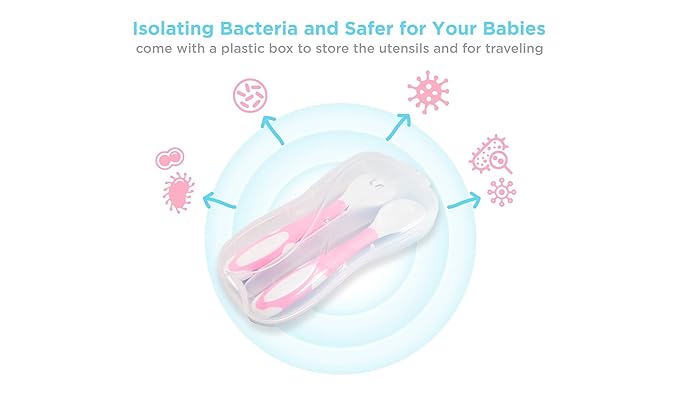 Bendable Baby and Toddler forks and spoons Utensils Silverware Set for Kids, 2 Sets Blue/Pink – Gum Friendly 2 Toddler Spoons and 2 Forks Self Feeding and Infant Baby Training and toddler silverware