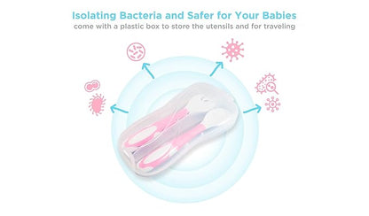 Bendable Baby and Toddler forks and spoons Utensils Silverware Set for Kids, 2 Sets Blue/Pink – Gum Friendly 2 Toddler Spoons and 2 Forks Self Feeding and Infant Baby Training and toddler silverware