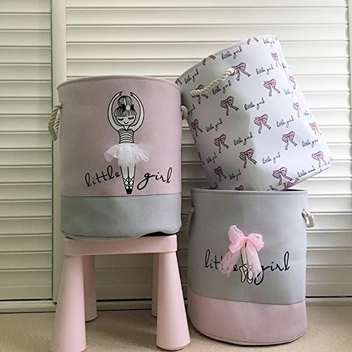 LANGYASHAN Laundry Basket Canvas Collapsible Organizer Storage Basket for Boys Girls Laundry Hamper Toy Bins Gift Baskets Bedroom Clothes Children Nursery (Bowknot)