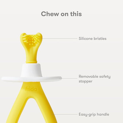 Frida Baby Training Toothbrush for Babies with Soft Silicone Bristles, Valentines Day Gifts for Kids, Yellow