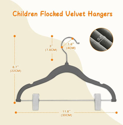 Stormix Baby Hangers, 24 Pack Pants Hangers with Clips, Non-Slip Clothes Hangers, Heavy-Duty Kids Hangers for Shirts, Pants, Skirts, Dresses, Jackets, Coat (Gray)
