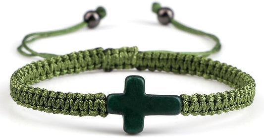 Adjustable Handmade Cross Braided Rope Bracelet for Christian Colorful Matching Couple Charm Jewelry Inspirational Religious Woven Bracelet Birthday Easter Thanksgiving Christmas Gifts