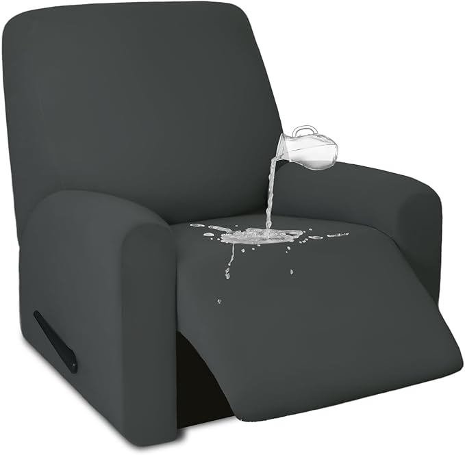 PureFit 100% Dual Waterproof Recliner Cover, Waterproof Couch Cover for Recliner - Stretch Non Slip Fleece Sofa Covers Washable, Leakproof Furniture Protector for Kids, Pets, Dog (Recliner, Dark Gray)