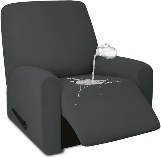 PureFit 100% Dual Waterproof Recliner Cover, Waterproof Couch Cover for Recliner - Stretch Non Slip Fleece Sofa Covers Washable, Leakproof Furniture Protector for Kids, Pets, Dog (Recliner, Dark Gray)