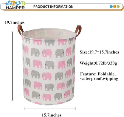 NTAOHAMPER Laundry Basket,Waterproof Hamper,Clothes Hampers for Nursery,Gift Basket,Room Decor,Collapsible Storage Basket (Pink Elephant)