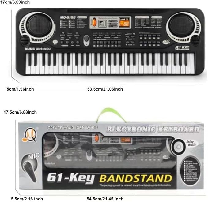 61 Key Piano Keyboard for Kids, Electronic Music Toy for Beginners, 16 Tones, 10 Rhythms, 6 Demos, Built-in Recording, Perfect Christmas or Birthday Gift for Ages 3+