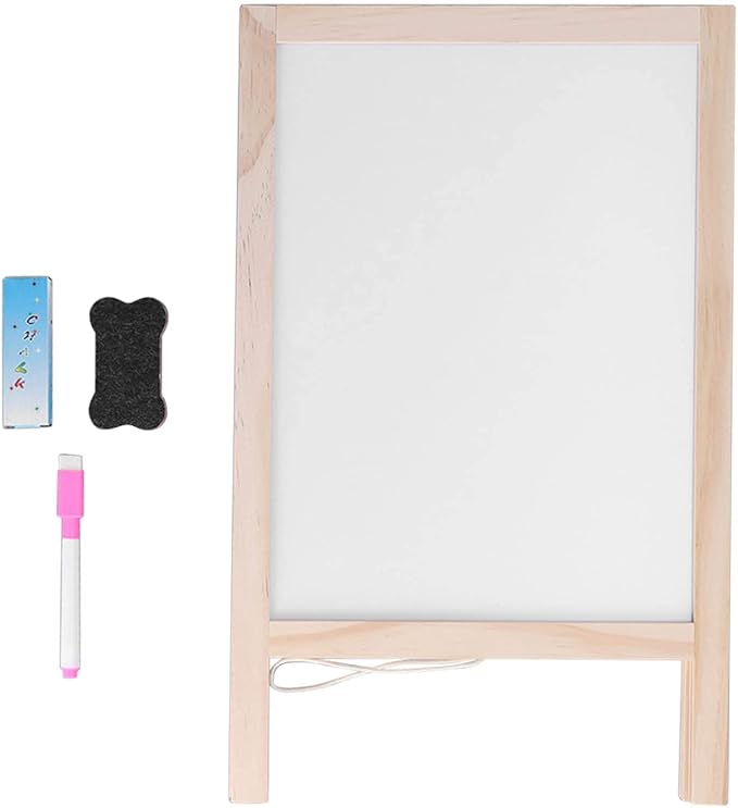 Jeanoko Kids Easel Whiteboard, Kids Easel Double Sided Foldable Standing Large Painting Space Poplar Structure Wooden Easel 25x40cm with Accessories