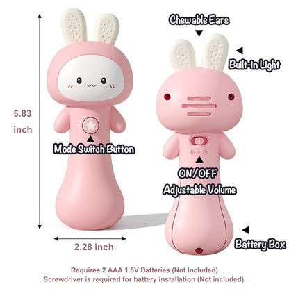 VKTEN Bunny Baby Rattle Toy with Light & Sound – Interactive Teething & Sensory Toy – Ideal Easter Basket Stuffer for Baby 3-24 Months