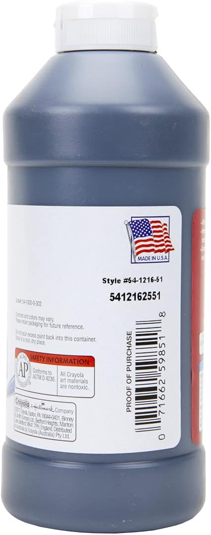 Crayola Premier Tempera Paint For Kids - Black (16oz), Kids Classroom Supplies, Great For Arts & Crafts, Non Toxic, Easy Squeeze Bottle