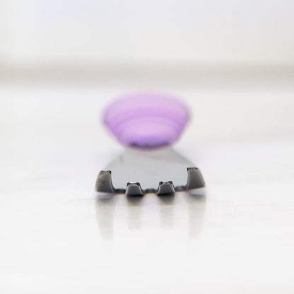 Bumkins Toddler Utensils, Kids Size Fork and Spoon Set, Silicone and Stainless-Steel Training Silverware, Angled Forks / Sporks for Self-Feeding, Children Hold Learning to Eat, 18 Months Up, Lavender