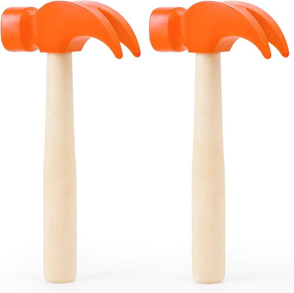 2 Pack Wooden Hammer Toys Simulation Hammers Maintenance Tools Educational Toys for Kids Birthday Party Games Supplies (Orange)
