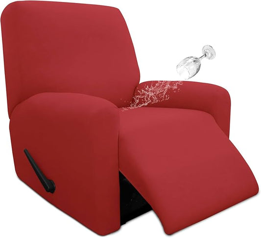 Easy-Going 100% Dual Waterproof Recliner Cover Stretch Soft Couch Cover for Dogs, Sofa Slipcover for Recliner Couch Leakproof Furniture Protector for Kids Christmas Red