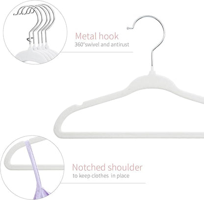 ManGotree Velvet Baby Clothes Hangers, 10.95'' Non-Slip Kids Hangers, Space Saving Hangers for Infant Toddler Children (30 Pack, White)