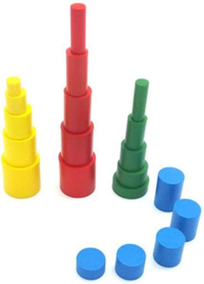 Montessori Colored Cylinders With Control Cards Kids Wooden Knobless Blocks Shape & Color Recognition Material Toys (Colored Cylinders With Control Cards)