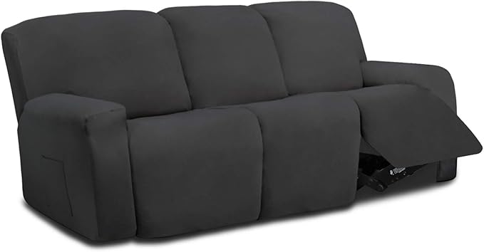 Easy-Going 8 Pieces Microfiber Stretch Sectional Recliner Sofa Slipcover Soft Fitted Fleece 3 Seats Couch Cover Washable Furniture Protector with Elasticity for Kids Pet(Recliner Sofa, Dark Gray)