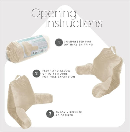 Milliard Reading Pillow with Shredded Memory Foam, Large Adult Backrest with Arms, Back Support for Sitting Up in Bed with Washable Cover (Sit up Pillow) (Cream)