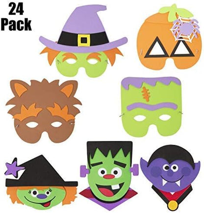 FAVONIR Halloween Assorted Foam Face Mask Stickers and Craft 24 Pack - Kids Fun Craft Activity Supplies - Self Adhesive Kid's Party Favor Crafts.