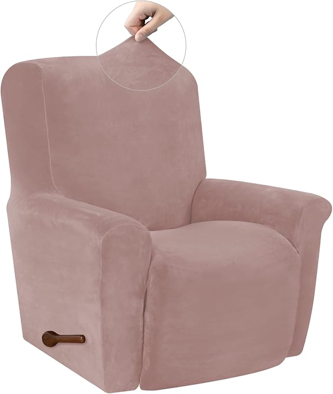 WEERRW Velvet Recliner Chair Cover 1 Piece High Stretch Recliner Couch Cover, Washable Furniture Protector with Non Slip Elastic Bottom for Kids and Pets, Blush Pink