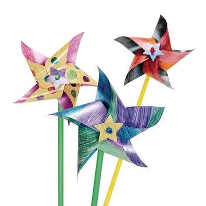 Colorations DIY Pinwheel for Kids, Kit for 24, Paper Craft, Arts & Crafts, Wind, STEM, STEAM, Garden, Play, Party, Spinner, Toy, Latex-Free