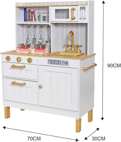 Kids Kitchen Playset,Children Play Kitchen for Toddler,Baby Toy Kitchen Set,Pretend Wooden Kitchen,Birthday Gifts with Play Sink Toy,Lights Sounds, Cooking Set for Kids Ages 1+Boys Girls