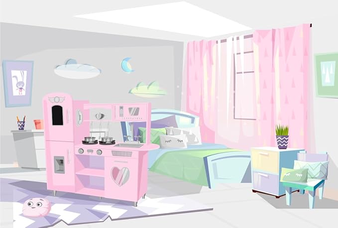 TaoHFE LED Upgrade Kitchen Set for Kids Wooden Play Kitchen LED Gas Tray with Sound Toy Kitchen Sets for Girls Gift Enjoy Cooking with Lights and Sounds Pink Kitchen for Toddlers Kids Kitchen Playset