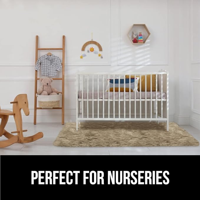 Gorilla Grip Fluffy Faux Fur Rug, 6x9, Machine Washable Soft Furry Area Rugs, Rubber Backing, Plush Floor Carpets for Baby Nursery, Bedroom, Living Room Shag Carpet, Luxury Home Decor, Beige