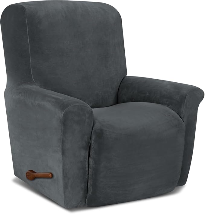 AZON Velvet Stretch Recliner Chair Cover,1-Piece Washable Recliner Couch Cover with Elastic Furniture Protector for Pets, Kids(Recliner, Charcoal)