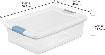 Sterilite 24-Pack Latching Box, Under Bed Storage Bins with Lids, Clear Plastic, 32 Quart - Heavy-Duty Organizing Containers for Closet, Bathroom, and Office