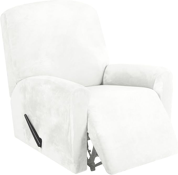 Festicorp Recliner Chair Covers Real Velvet 4-Pieces Recliner Covers for Small Lazy Boy Recliner Chair Stretch Recliner Sofa Slipcovers Furniture Protector with Side Pocket & Elastic Bottom, Off White