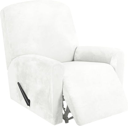 Festicorp Recliner Chair Covers Real Velvet 4-Pieces Recliner Covers for Small Lazy Boy Recliner Chair Stretch Recliner Sofa Slipcovers Furniture Protector with Side Pocket & Elastic Bottom, Off White
