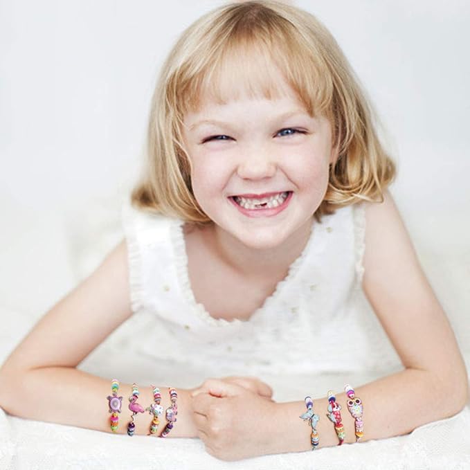 Lorfancy 12 Pcs Kids Girls Bracelets Jewelry Animal Pendant Unicorn Owl Cute Bracelet Multicolor Rhinestone Woven Friendship Bracelets for Party Favors Pretend Play Bracelets Kids