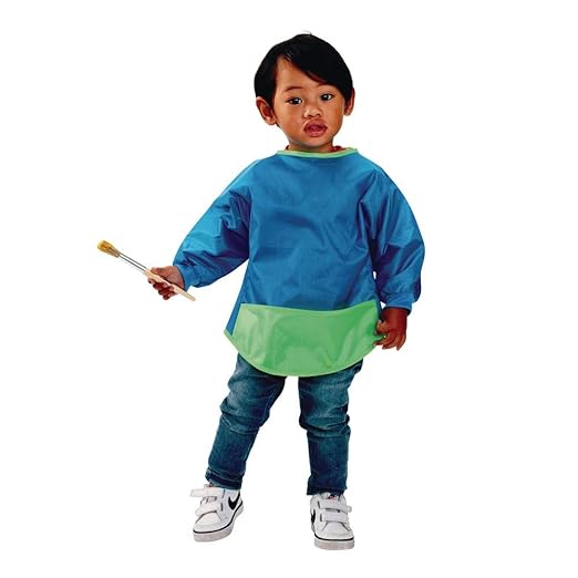 Colorations Long Sleeve Polyester, Set of 4, Machine Washable, 30" Wide and 16" Long, Soft and , Kids Smock, Crafting Smock, Smock for Children, Painting Smock