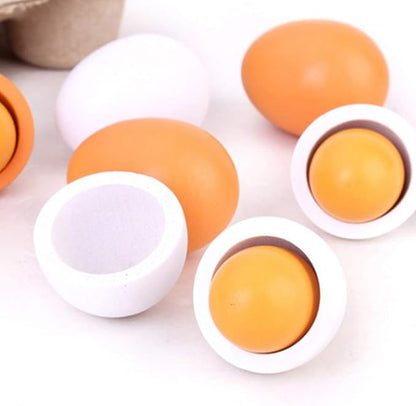 HANSGO Wooden Eggs, 6PCS Easter Egg Toys Wooden Play Food Pretend Play Food Sets for Kids Early Development, Learning, Birthday Gifts