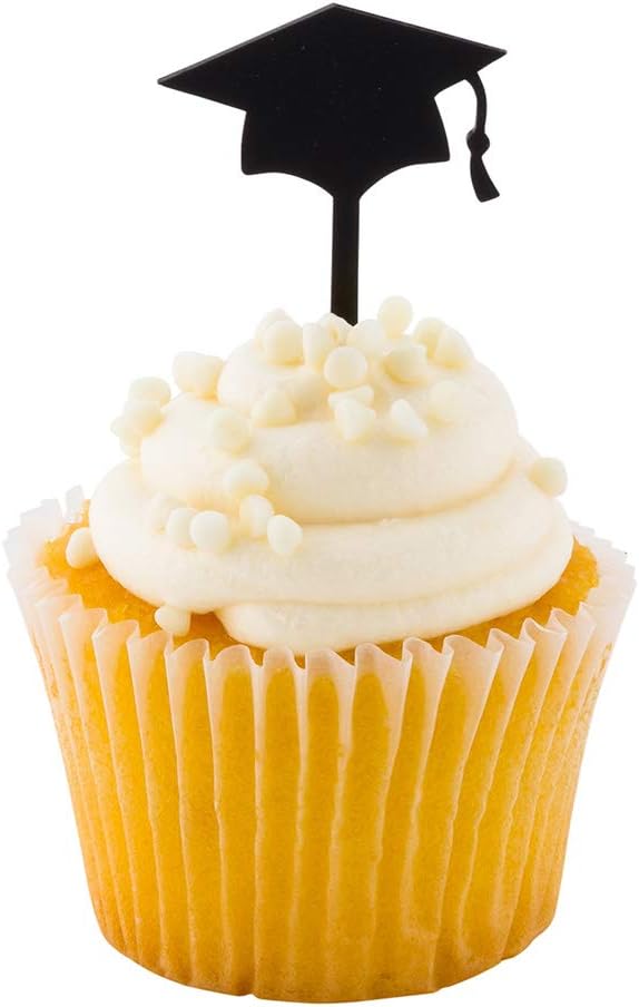 Restaurantware Top Cake 2.9 X 1.6 Inch Cake Toppers 10 Graduation Hat Cake Topper Inserts - Sturdy Double Sided Black Paper Cake Decoration Graduation Party Supplies