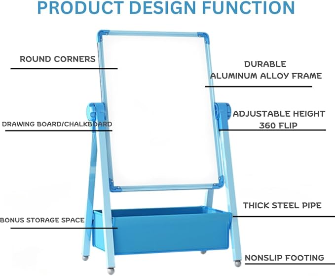 Harmoniousplay Kids Double Sided Easel Double Sided Magnetic Whiteboard and Chalkboard Adjustable Height Art Easel Ages 2 and Up (Blue), Pink