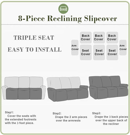 vctops 8 Pieces Jacquard Plush Recliner Sofa Covers Stretch Soft 3 Seats Couch Cover Anti-Slip Solid Color Sofa Slipcover Furniture Protector with Elastic Bottom for Kids Pet (Orange,3 Seat)