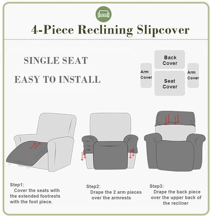 vctops 4 Pieces Jacquard Plush Recliner Slipcovers Stretch Soft Sofa Couch Cover Anti-Slip Solid Color Furniture Protector with Elastic Bottom for Kids Cats Dogs (Lake Blue,1 Seat)