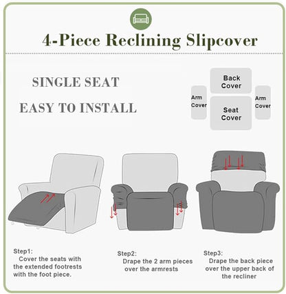 vctops 4 Pieces Jacquard Plush Recliner Slipcovers Stretch Soft Sofa Couch Cover Anti-Slip Solid Color Furniture Protector with Elastic Bottom for Kids Cats Dogs (Light Grey,1 Seat)