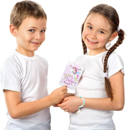 UMEELR Valentines Unicorn Bracelets with Cards ,28 Pack Princess Valentine Beaded Bracelet for Girls Kids Valentines Day Gifts Exchange Classroom Prizes Parties Goodie Bag Gifts