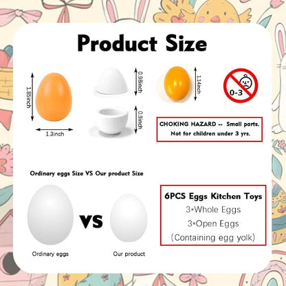 Sportsvoutdoors 6PCS Egg Kitchen Toys, Wooden Toy Food, Kids Play Food Cooking DIY Kitchen Pretend Play Food Set, Easter Eggs